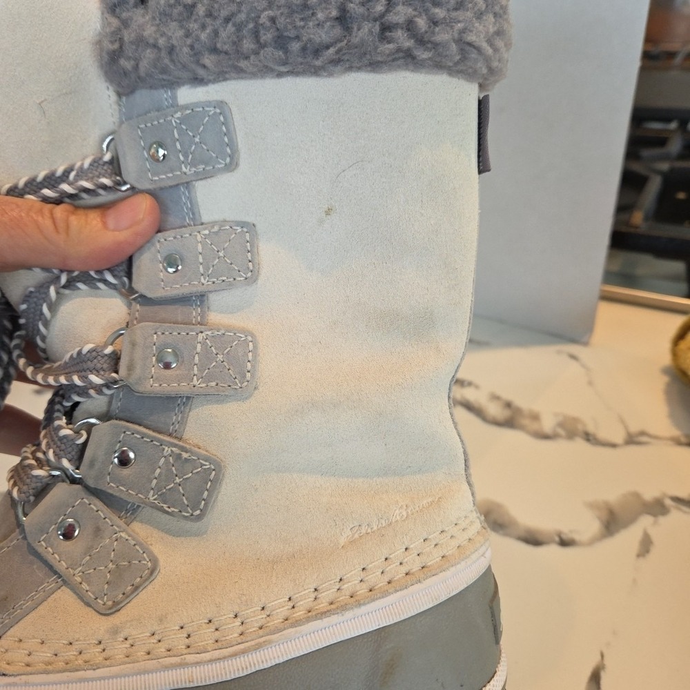 Eddie Bauer Women's Hunt Pac Thermafill Winter Boots Fur Suede Beige Size 7 - Picture 14 of 16